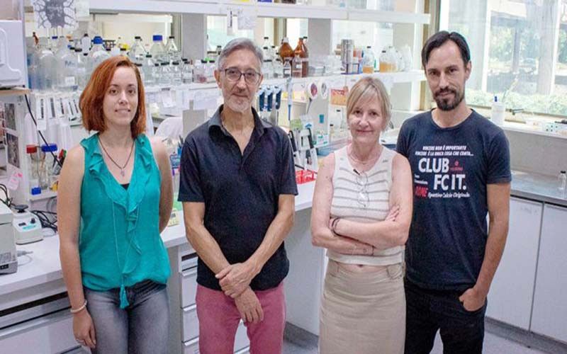La científica sastrenses Claudia Bachio junto al equipo integrado por Mercyleidi Diaz Reyes, Hugo Gramajo y Mariano Faggiani.